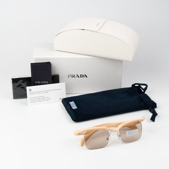 NEW Prada PRA15S 18Q4I2 Peach Light Brown Rectangle Unisex Sunglasses 0PR A15S - Picture 11 of 12